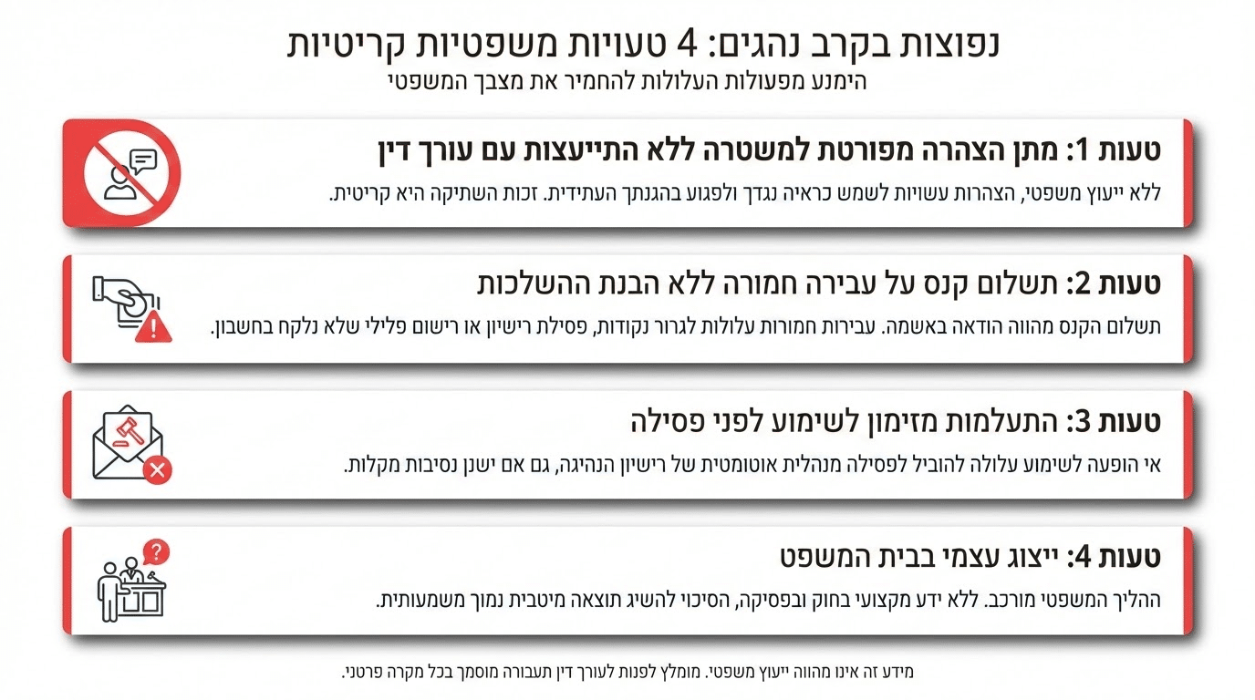 טעויות נפוצות של נהגים שמחמירות את מצבם המשפטי