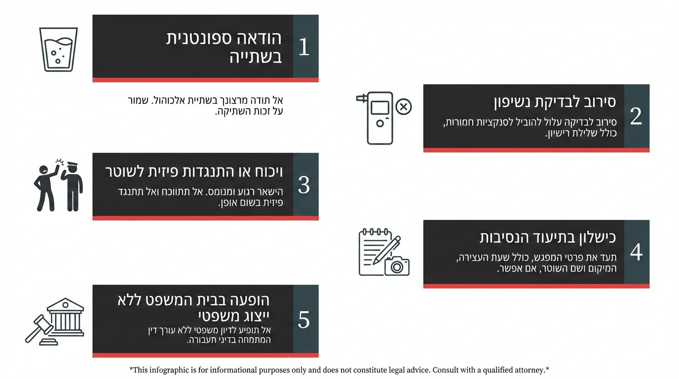 חמש טעויות שנהגים עושים במפגש עם שוטר בבדיקת שכרות